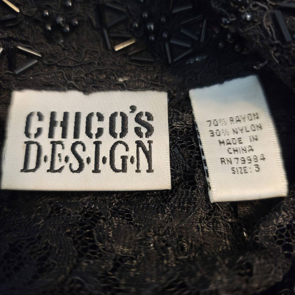 Chico's Design Semi Sheer Lace Beaded Blouse Women 3-L - Picture 5 of 6